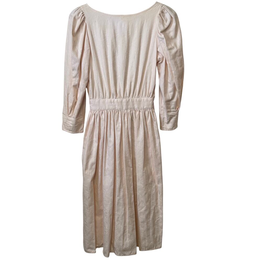 Vintage Eileen West Size 6 Pink 100% Cotton Jacquard Backless Midi Dress
